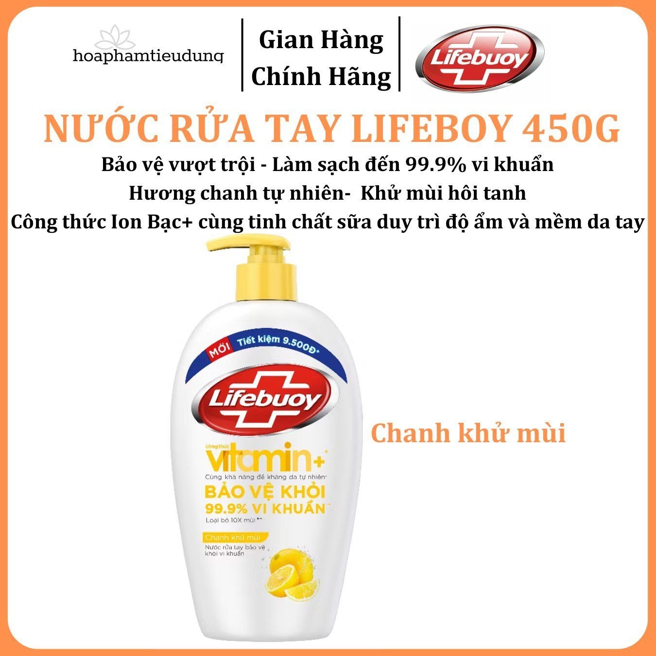 Nước Rửa Tay Lifebuoy Bảo Vệ Khỏi 99.9% Vi Khuẩn Gây Bệnh Với Ion Bạc+ Hỗ Trợ Cùng Đề Kháng Da Tự Nhiên 450g