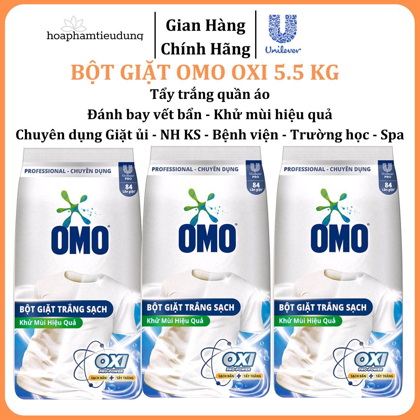 Bột giặt Omo Oxi tẩy mạnh, trắng sáng, đánh bay vết bẩn chuyên dụng Giặt ủi/Nhà hàng/Khách sạn/Trường học/Bệnh viện/Spa