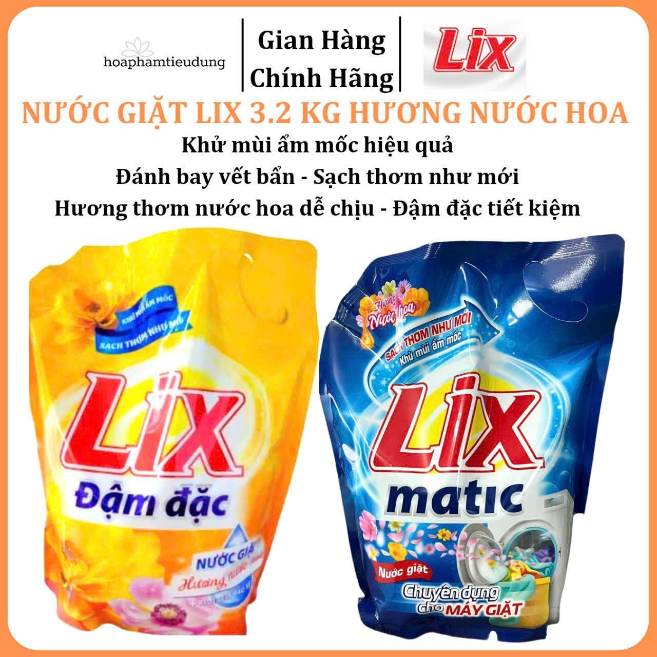 Nước giặt Lix 3.2 kg hương nước hoa, khử mùi nấm mốc