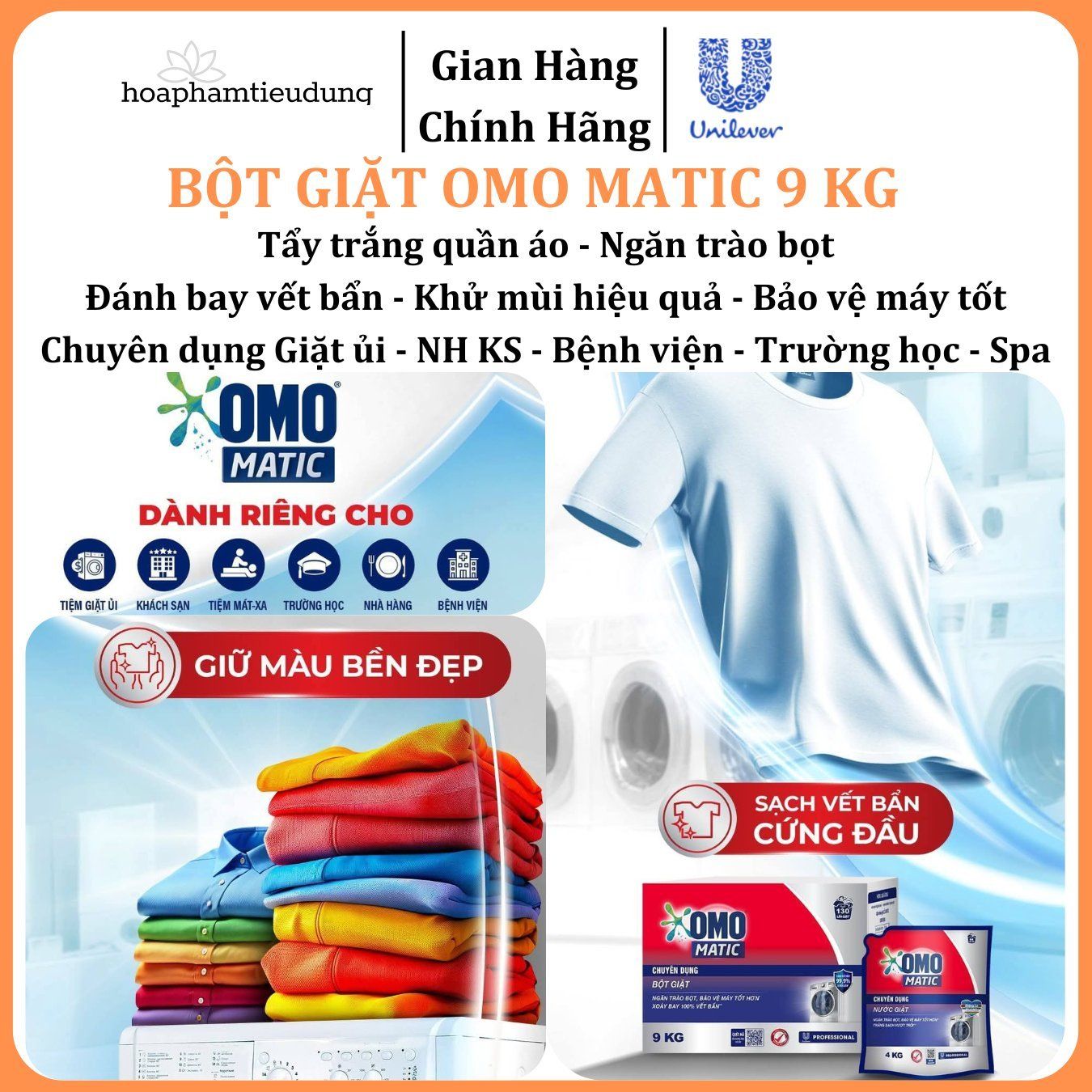 Bột giặt Omo Matic 9 Kg chuyên dụng Giặt ủi/ Nhà hàng/ Khách sạn/ Bệnh viện