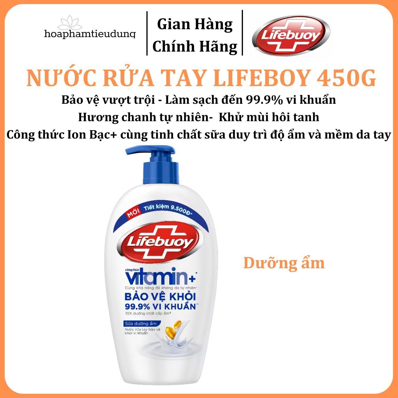 Nước Rửa Tay Lifebuoy Bảo Vệ Khỏi 99.9% Vi Khuẩn Gây Bệnh Với Ion Bạc+ Hỗ Trợ Cùng Đề Kháng Da Tự Nhiên 450g