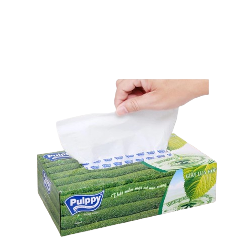 Giấy Lụa Hộp Pulppy Hương Trà Khăn Giấy Rút 100 Tờ 2 Lớp