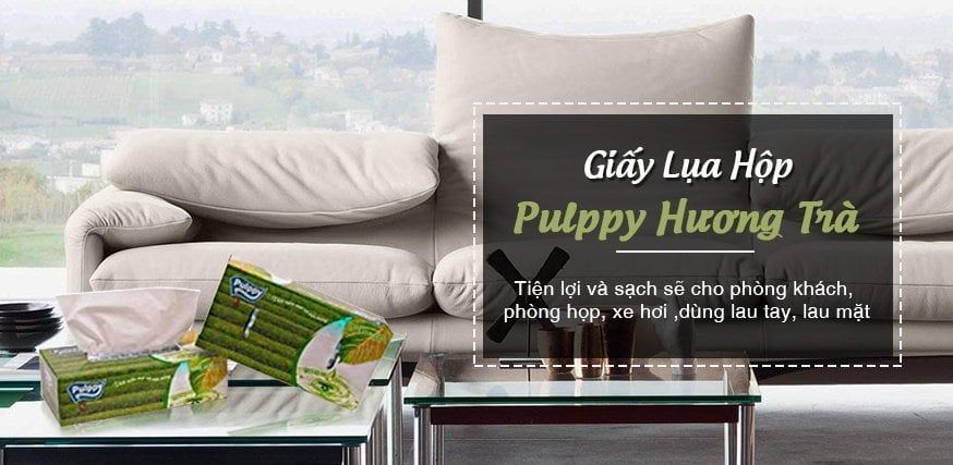 Giấy Lụa Hộp Pulppy Hương Trà Khăn Giấy Rút 100 Tờ 2 Lớp