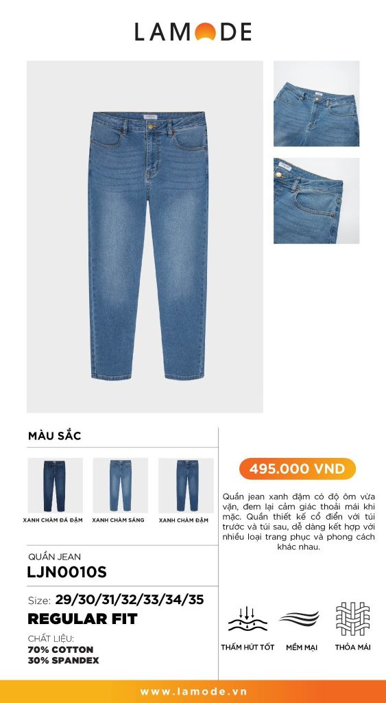 Quần Jeans Nam Lamode Regular Fit LJN0010S