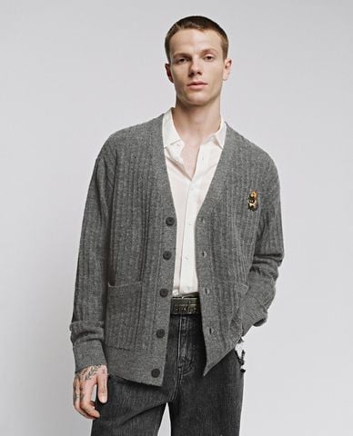 URBAN REVIVO - Áo khoác cardigan nam cổ V họa tiết thêu