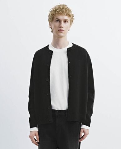 URBAN REVIVO - Áo khoác cardigan nam cổ tròn tay dài