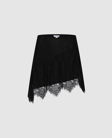 URBAN REVIVO - Chân váy chữ A mini vạt chéo viền ren