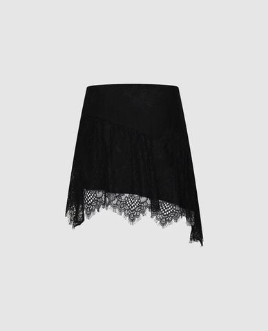 URBAN REVIVO - Chân váy chữ A mini vạt chéo viền ren