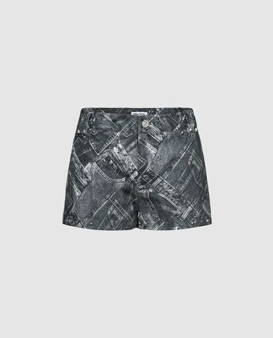 URBAN REVIVO - Quần short ngắn nữ họa tiết denim