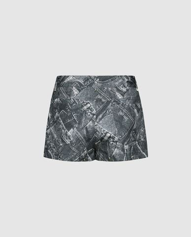 URBAN REVIVO - Quần short ngắn nữ họa tiết denim