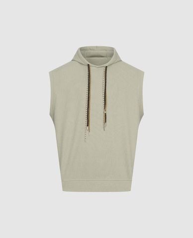 URBAN REVIVO - Áo hoodie nam sát nách phối dây rút