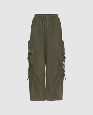 URBAN REVIVO - Quần nữ ống rộng lưng thun túi hộp