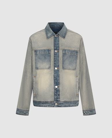 URBAN REVIVO - Áo khoác denim nam tay dài wash bạc