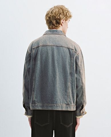 URBAN REVIVO - Áo khoác denim nam tay dài túi hộp