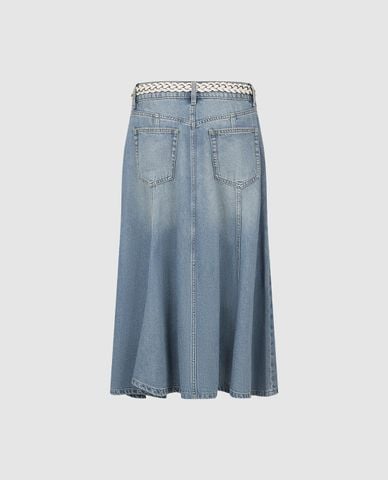 URBAN REVIVO - Chân váy denim midi phối thắt lưng