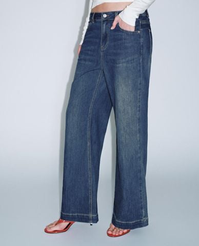 URBAN REVIVO - Quần jeans nữ ống loe cạp cao