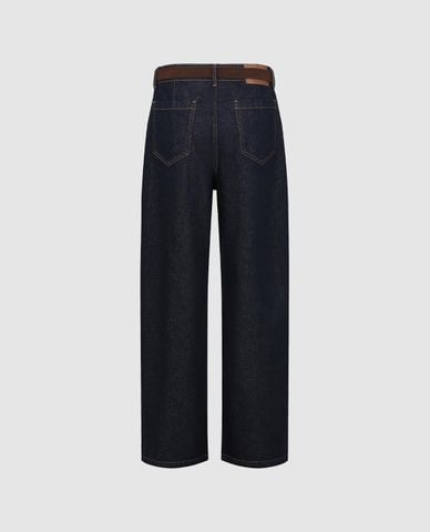 URBAN REVIVO - Quần jeans nữ ống rộng phối thắt lưng