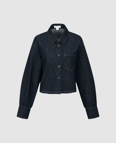 URBAN REVIVO - Áo khoác denim nữ cổ bẻ tay dài phối túi