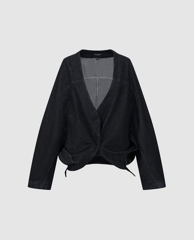 URBAN REVIVO - Áo khoác denim nữ cổ vest tay dài