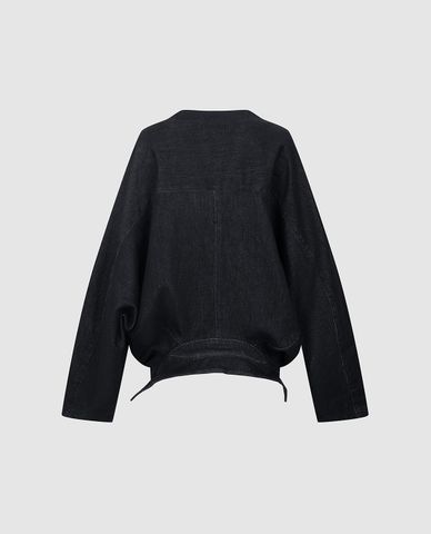 URBAN REVIVO - Áo khoác denim nữ cổ vest tay dài