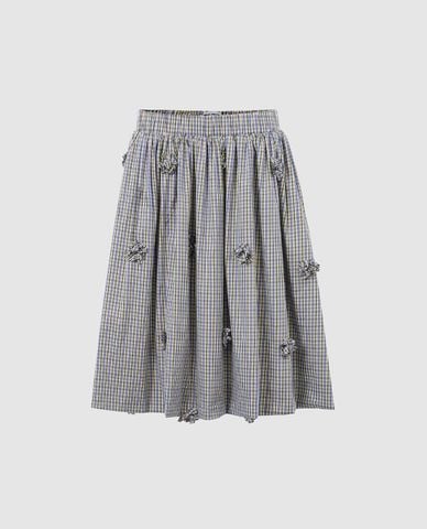 URBAN REVIVO - Chân váy chữ A midi sọc caro đính hoa