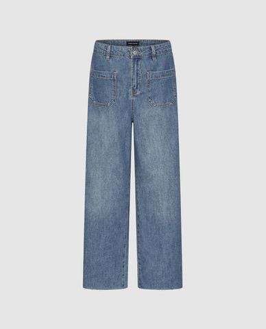 URBAN REVIVO - Quần jeans nữ ống rộng phối túi hộp