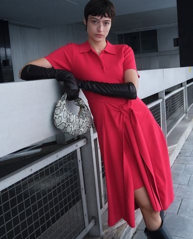 URBAN REVIVO - Đầm polo midi cổ bẻ dáng xòe