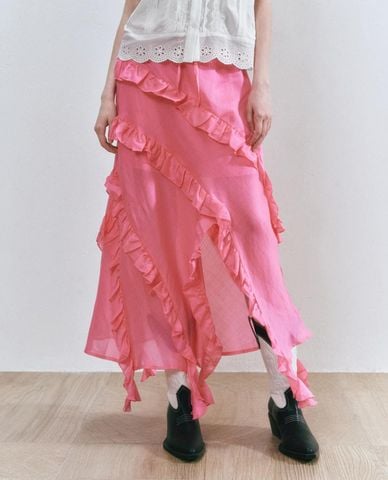 URBAN REVIVO - Chân váy xếp tầng midi phối bèo nhún