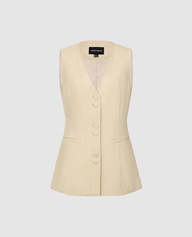 URBAN REVIVO - Áo khoác gilet nữ cổ V nhấn eo