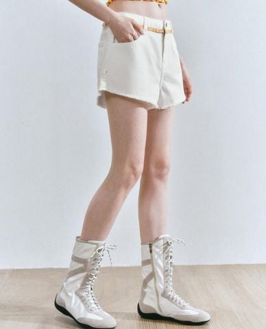 URBAN REVIVO - Quần short jeans nữ lưng cao