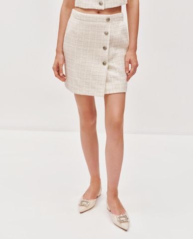 URBAN REVIVO - Chân váy chữ A mini phối khuy