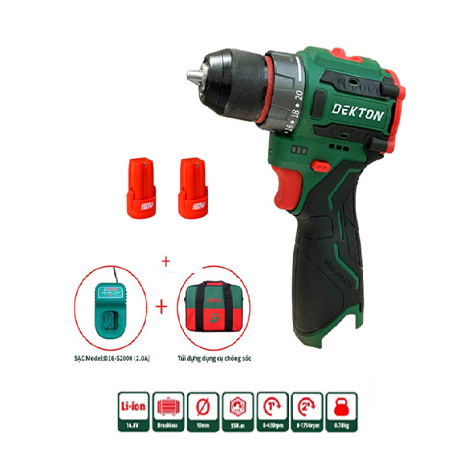 Combo máy khoan pin 16.8V Dekton D16-KVT1055PRO