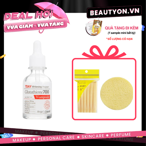 Combo Tinh Chất Angel's Liquid 7 Day Whitening Program Glutathione 700 V-ampoule 30ml & Bông Mút Nở Rửa Mặt Chivey 12 Cái (8809418751717-600009)