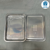 Khay inox 2 lớp, khay inox kép để thực phẩm, ấm chén size 22 x 32 cm, 27 x 36 cm