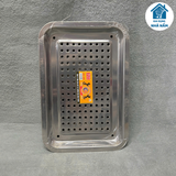 Khay inox 2 lớp, khay inox kép để thực phẩm, ấm chén size 22 x 32 cm, 27 x 36 cm
