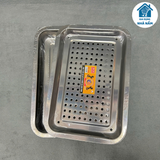 Khay inox 2 lớp, khay inox kép để thực phẩm, ấm chén size 22 x 32 cm, 27 x 36 cm