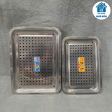 Khay inox 2 lớp, khay inox kép để thực phẩm, ấm chén size 22 x 32 cm, 27 x 36 cm
