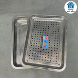 Khay inox 2 lớp, khay inox kép để thực phẩm, ấm chén size 22 x 32 cm, 27 x 36 cm