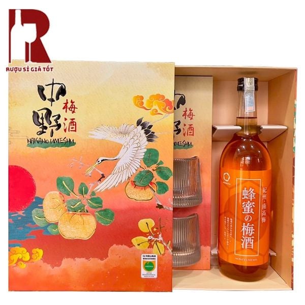Hộp Quà Rượu Mơ Bách Hạc Ngàn Hoa - Kishu Hachimitsu Vị Mật Ong Hộp Quà Rượu Mơ Nhật Bách Hạc Ngàn Hoa Kishu Hachimitsu Vị Mật Ong 720ml 12% hộp cam chim hạc kèm ly thủy tinh