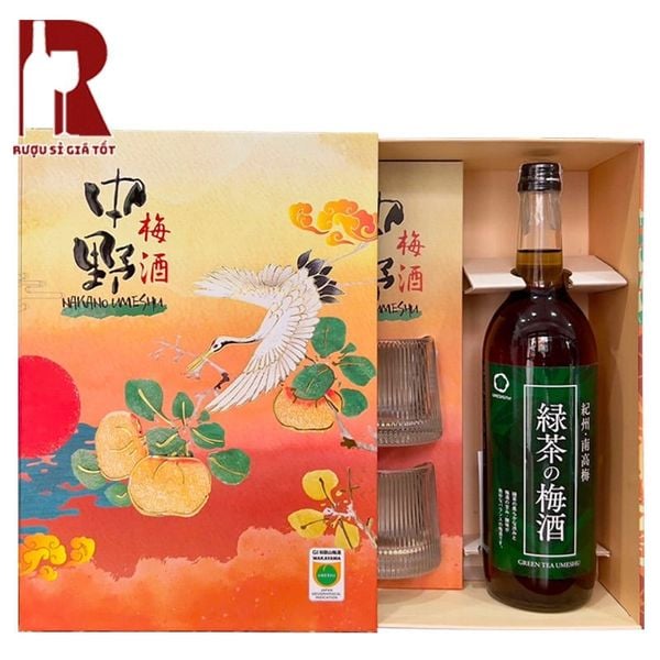 Hộp Quà Rượu Mơ Bách Hạc Ngàn Hoa - Kishu Rokucha Vị Trà Xanh Hộp Quà Rượu Mơ Bách Hạc Ngàn Hoa Kishu Rokucha Vị Trà Xanh 720ml 12% hộp cam chim hạc kèm ly thủy tinh