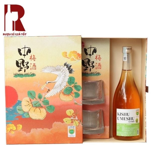 Hộp Quà Rượu Mơ Bách Hạc Ngàn Hoa - Kishu Umeshu Vị Truyền Thống 720ml 12% Hộp Quà Rượu Mơ Nhật Bách Hạc Ngàn Hoa Kishu Umeshu Vị Truyền Thống 720ml 12% kèm ly thủy tinh hộp cam chim hạc chính hãng