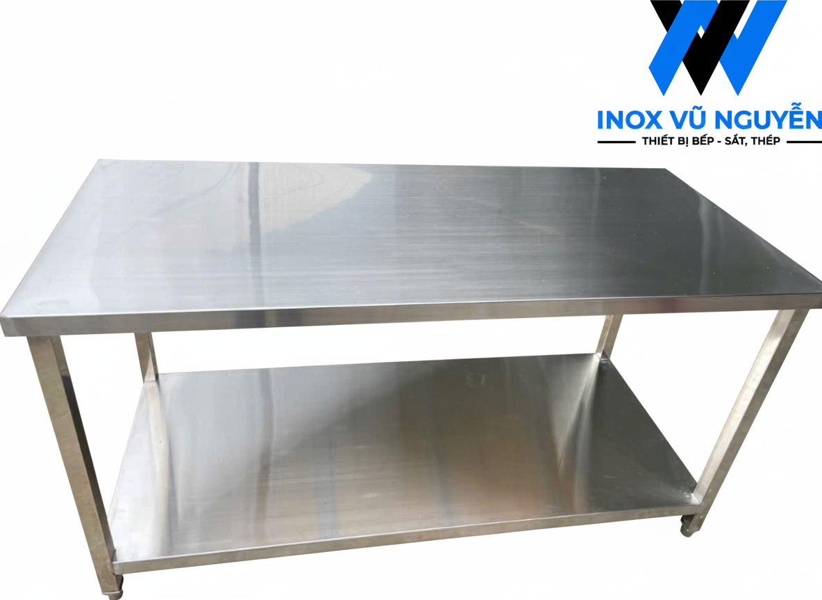  Bàn Inox Chữ Nhật 2 Tầng Đa Năng 