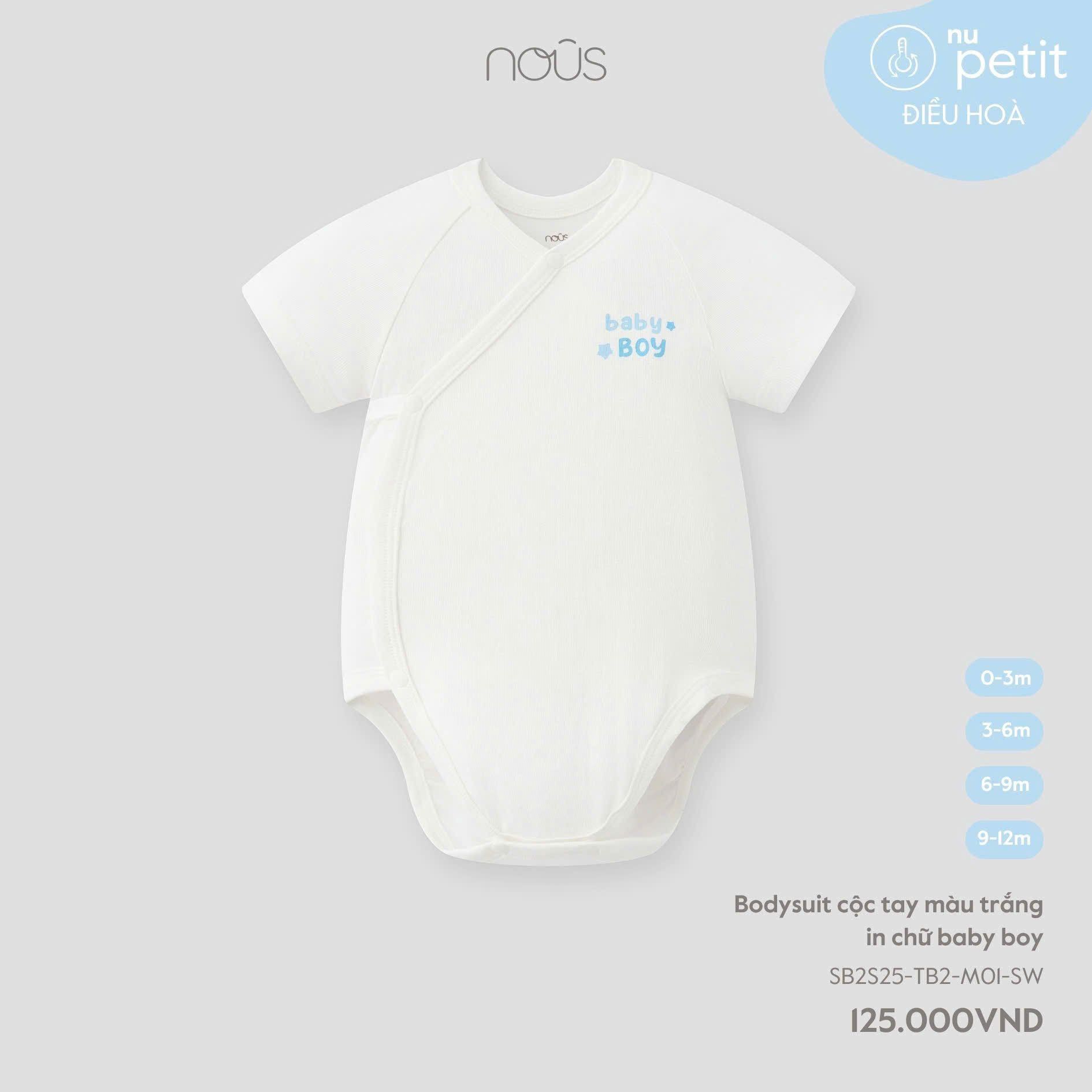 Bodysuit cộc tay Nous màu trắng in chữ baby boy