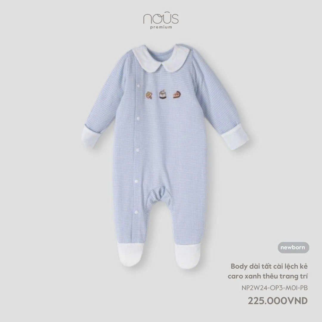 Bộ liền dài có tất Nous cài lệch kẻ caro xanh NB