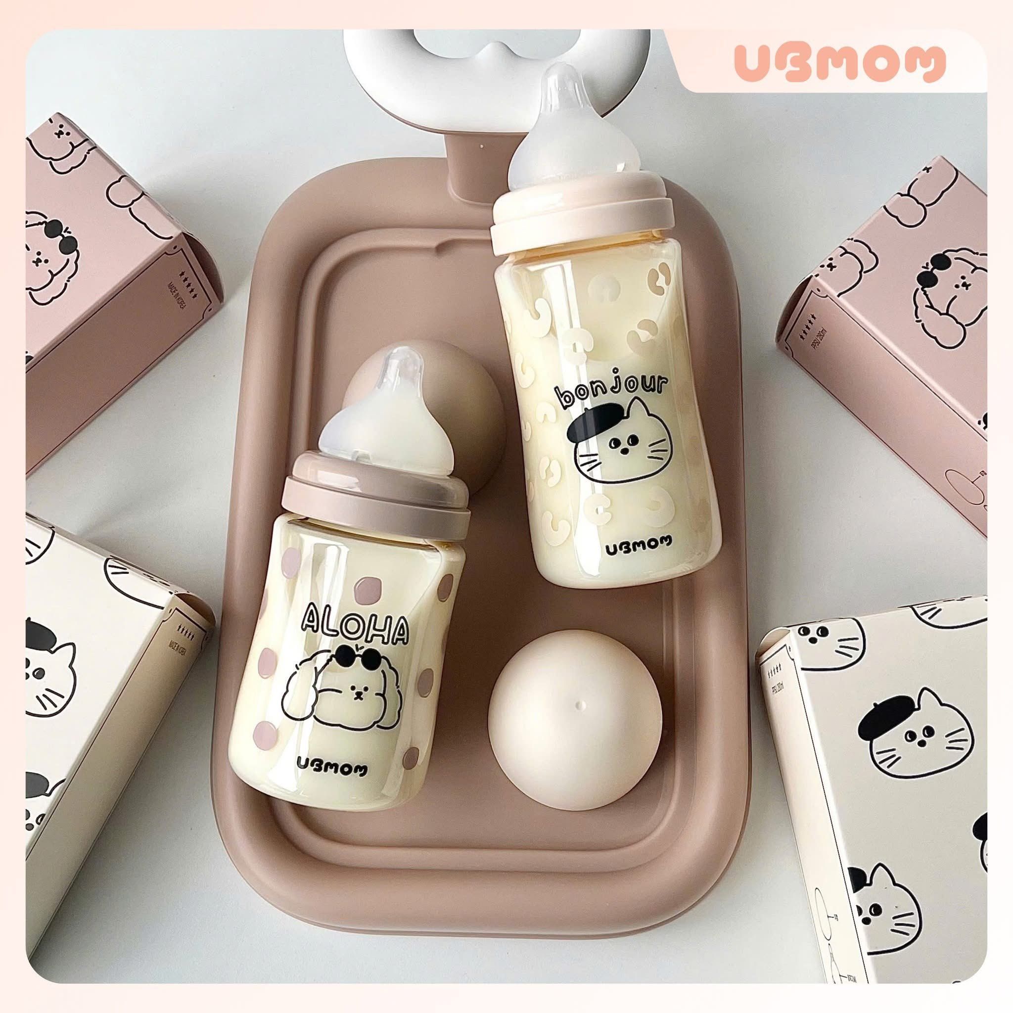 Bình Sữa PPSU Cổ Rộng UBmom Cún Aloha Choco