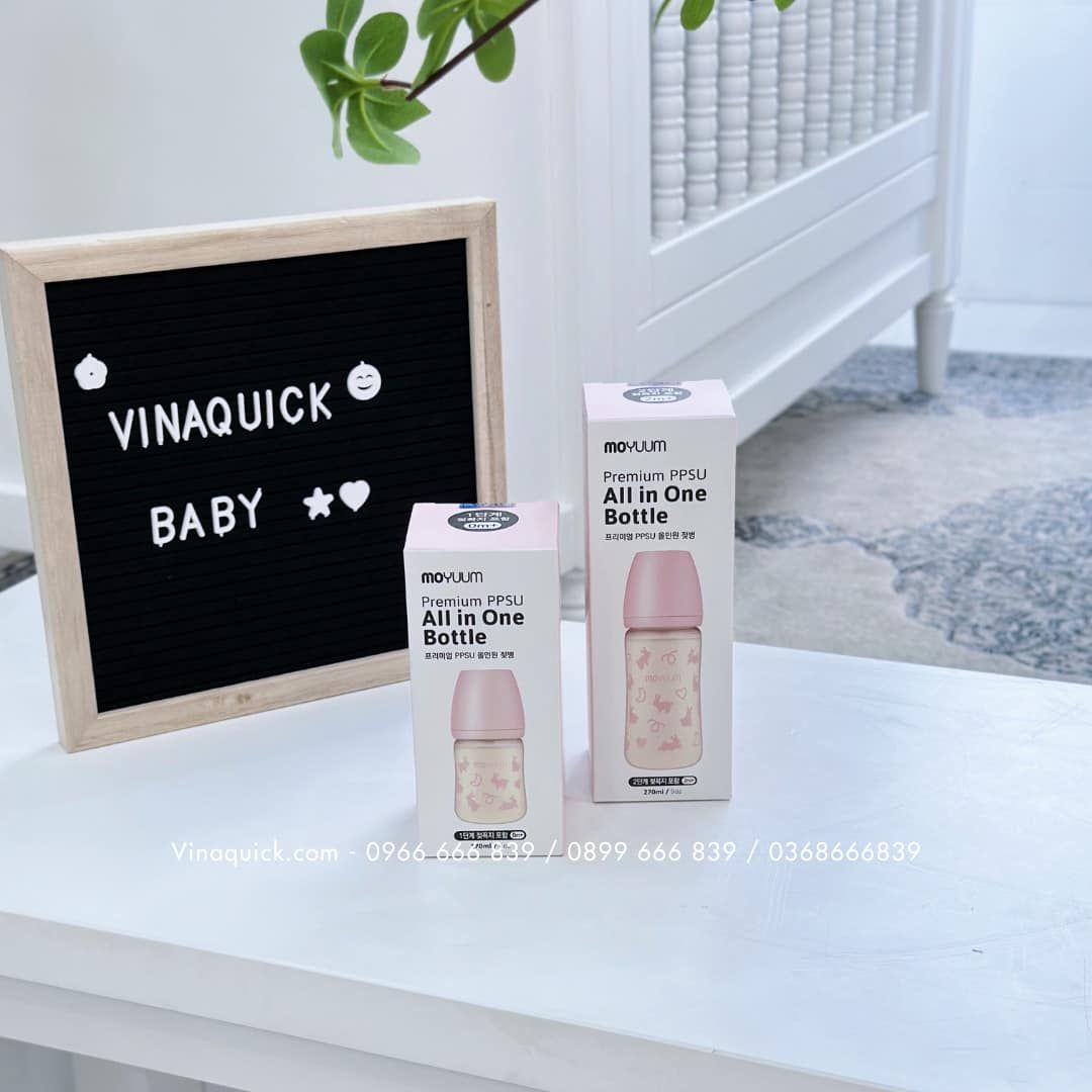 Bình Sữa PPSU Cổ Rộng Moyuum Thỏ Hồng