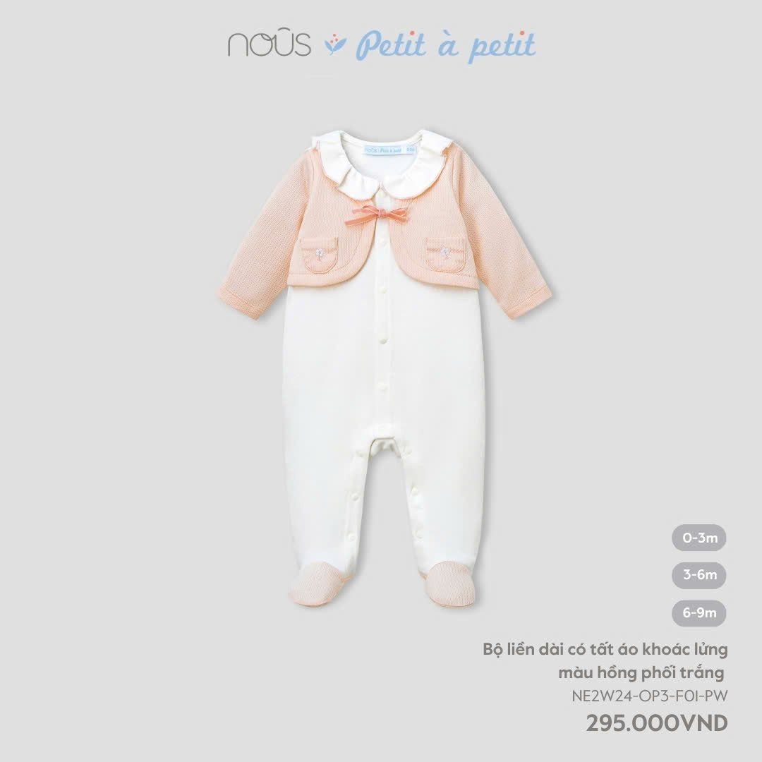 Bộ Liền Dài Có Tất Áo Khoác Lửng Nous Màu Hồng Phối Trắng