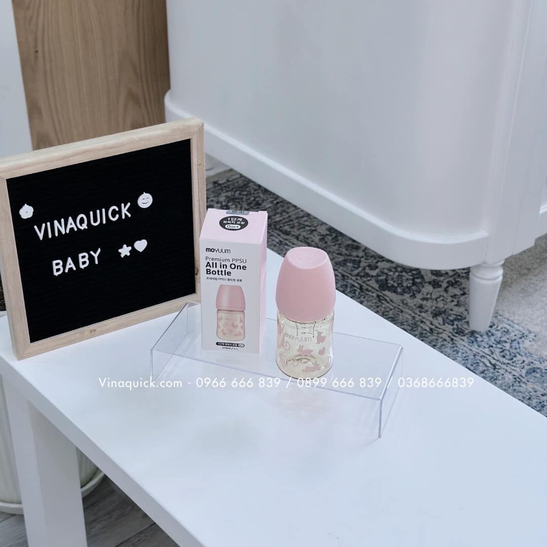 Bình Sữa PPSU Cổ Rộng Moyuum Thỏ Hồng
