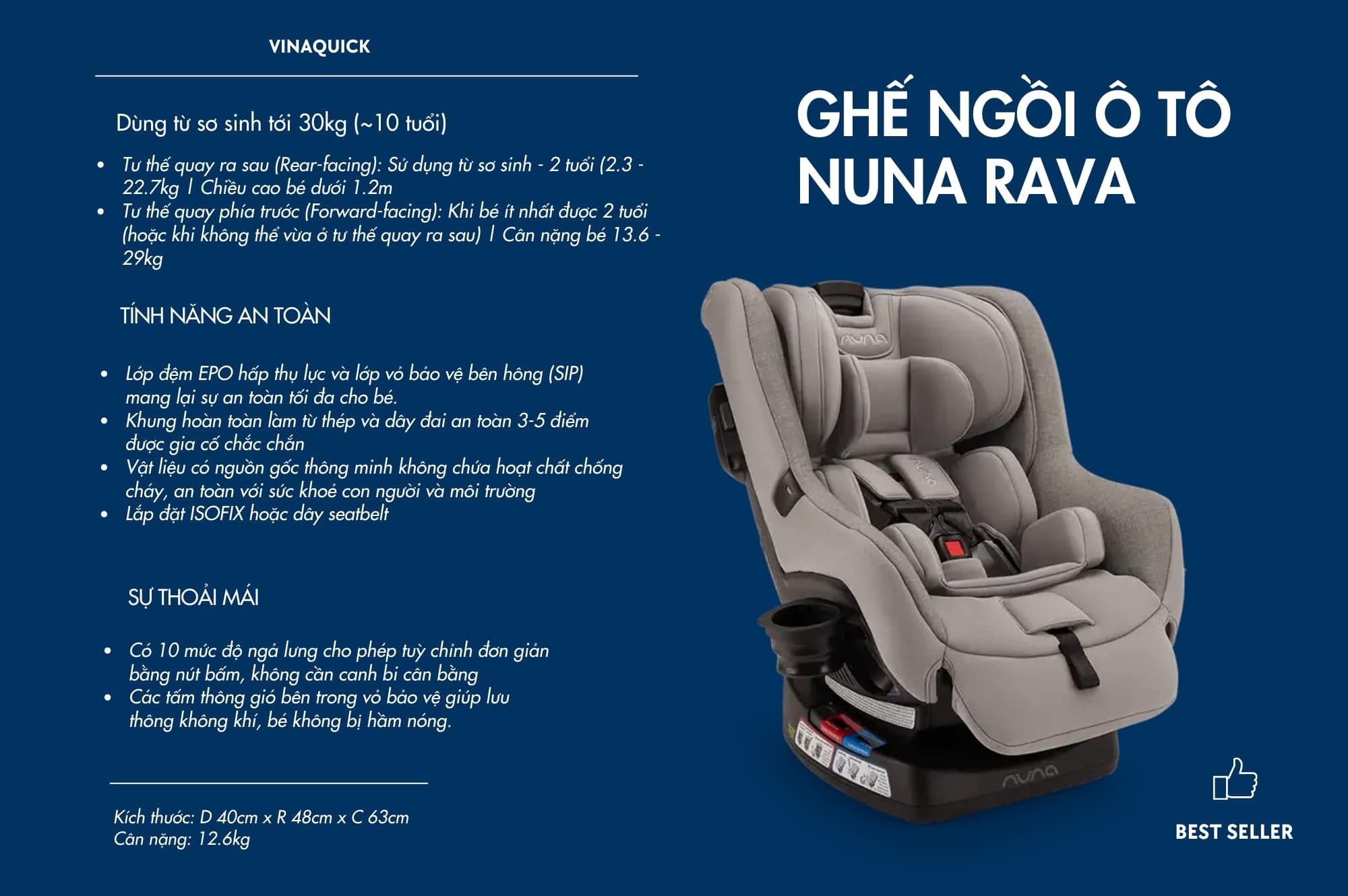 GHẾ NGỒI Ô TÔ NUNA RAVA - MÀU FROST