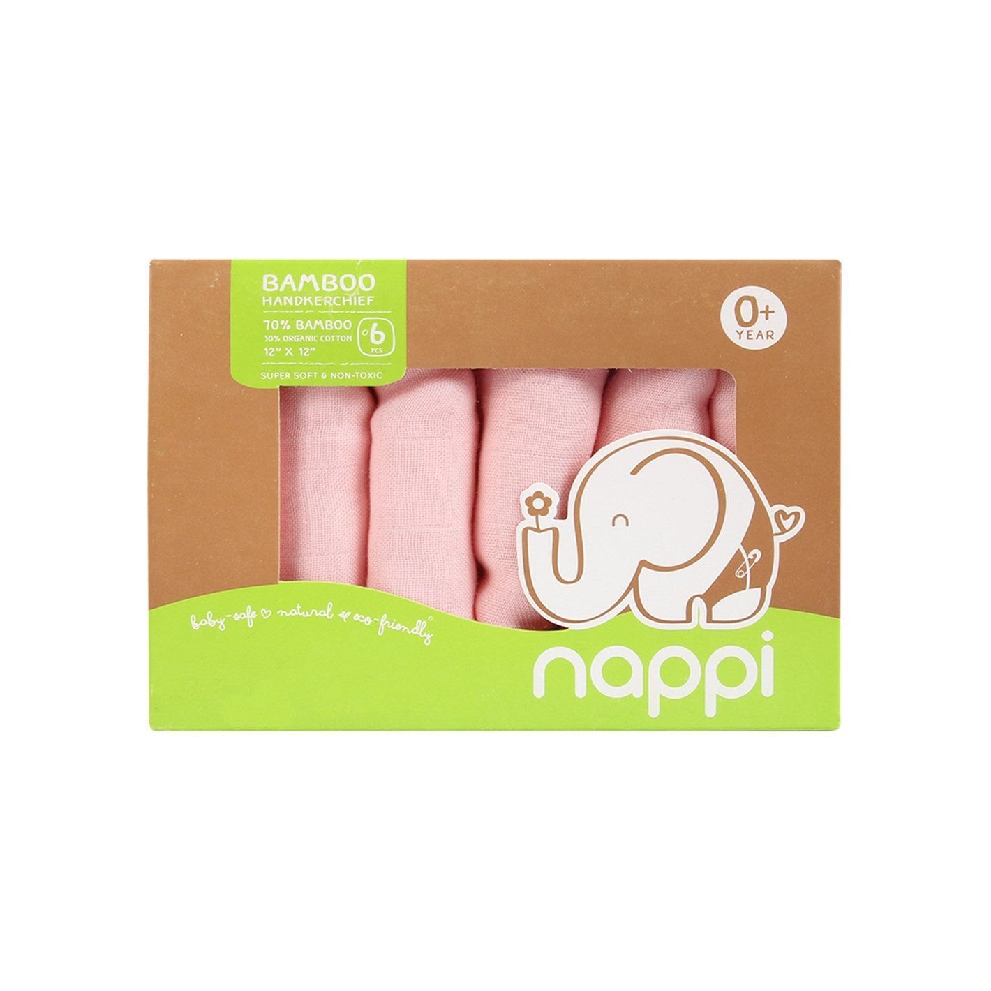 Hộp 6 khăn sữa sợi tre Nappi 30 x 30 cm - Màu Hồng